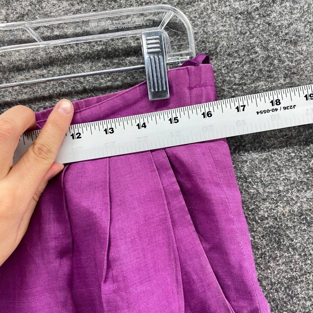 Jerri Sherman Pants Women 8 Purple High Rise Pleated Straight Linen Cuffed - Picture 5 of 10